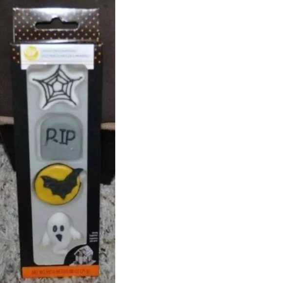 Wilton Halloween Ghost RIP Bats Icing Decorations 8 Pc Shimmering Baking - Picture 3 of 3